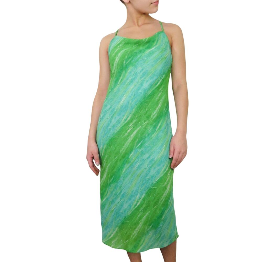 Shoulder Y2k Green & Blue Swirly Dress Babydoll Cami Midi Dress Small Medium